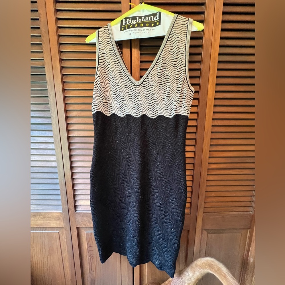 St. John Black and Cream Knit Dress